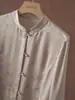 Gaze Perfurada 100% Seda de Amora Jacquard de Cetim Sangbo Bainha Franzida Nova Camisa de Seda Estilo Chinês para Mulheres Outono