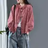 Nuevo Cardigan de Algodón Lino a Cuadros Abotonado con Cordón en el Dobladillo, Top Chaqueta a Cuadros, Camisa para Mujer, Colección Primavera/Verano 2026