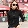 218 Otoño/Invierno Mujer Talla Grande Cuello Alto Medio Capa Base Algodón Grueso Estilo Coreano Manga Larga Ajustada Camiseta de Mujer