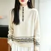 Nuevo Top de Punto Retro Andy de Terciopelo con Cuello Alto Medio Abierto de Manga Larga para Mujer, Jacquard Fair Isle, Otoño/Invierno 2026