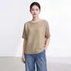 Camiseta de mujer Miyake, cuello redondo de alta gama, color liso, simple y versátil, corte holgado, adelgazante, top de meter con un aire elegante