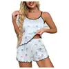 Conjunto de Pijama Transfronterizo para Mujer, Conjunto Sexy de Seda de Leche sin Espalda, Pijama de Casa Estampado para Mujer Estilo Europeo y Americano
