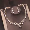 Corona Tiara de Novia 2021 Nueva Princesa Dulce Atmósfera Estilo Coreano Dorado Accesorios para Boda Collar Juego de Tres Piezas