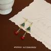 Pendientes navideños de diseño de nicho para otoño e invierno, pendientes de árbol de Navidad verde, pendientes de cuentas rojas con ambiente navideño para mujer