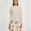 Nueva colección de otoño e invierno: Suéter de punto de mezcla de lana con cuentas de colores, estampado de rombos, cuello redondo moderno, tejido a mano con cuentas para mujer