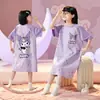 Camisola de Menina Verão Fina de Manga Curta Pijamas Fofos Infantis Verão Menina Desenho Animado Crianças Maiores Princesa Roupas de Casa