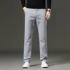 Traje de Calça Casual de Negócios Masculino Primavera e Outono Calças Soltas Retas Algodão Stretch Completo Calças Longas Masculinas Forradas com Fleece