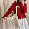 Cardigan de Punto Estilo Coreano para Primavera y Otoño, Nuevo, Bordado, Puntada de Lazo, Oreja de Madera, Estilo Dulce, Reductor de Edad, Suéter Suave y Sedoso para Mujer