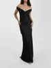 Vestido largo de satén estilo europeo y americano, con hombros descubiertos, escote en V, ajustado, corte sirena, color liso, de alta gama, elegante, C