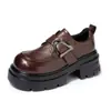 Zapatos de Cuero Estilo Británico de Nuevo Estilo Primavera 2026 para Mujer, Zapatos Slip-On Gruesos de Punta Ancha de Moda, Mocasines Elegantes y Versátiles