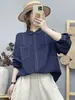 Camisa de algodão com gaze de camada dupla estilo japonês, manga longa, para mulheres, macia, amigável à pele, respirável, algodão puro, top de corte solto