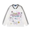 Camiseta de Manga Larga con Cuello en V de Punto con Empalme de Dibujos Animados Lindos Americanos para Mujer Otoño Nuevo Estilo Holgado Perezoso Top Deportivo Moderno