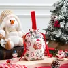 Bolsa de lona para presente de Natal com logo personalizado, saquinho de cordão para festas, bolsa de mão para armazenamento, decoração