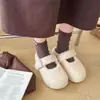 Pantuflas de algodón peludo para exteriores con suela gruesa, apertura poco profunda, invierno 2026, pantuflas de pelo para mujer, estilo coreano, cálidas, que aumentan la altura, marrones