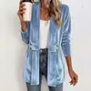 Transfronterizo Nuevo Otoño Invierno 2026 Ropa Femenina Europea Americana Terciopelo Dorado Versátil Cárdigan Color Sólido Holgado Abrigo de Longitud Media de Doble Botonadura