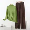 Novo Conjunto de Loungewear Feminino de Manga Longa e Calça Longa, com Textura Modal, Gola Alta, Caimento Solto, que Pode Ser Usado na Rua