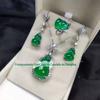Conjunto Atacado de Fabricante Prateado 925 Cravejado Calcedônia Verde Gelo Alto, Conjunto Colar, Anel e Brincos Verde Imperial