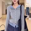 2025 Nuevo Otoño e Invierno Cárdigan de Punto Coreano Ajustado de Dos Piezas Falsas Suéter Elegante de Moda de Alta Calidad Top Corto para Mujer