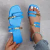 Sandalias de verano al aire libre sin cordones de moda europea y americana de talla grande, nuevo modelo de comercio exterior, color block, punta cuadrada plana