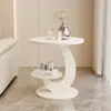 Directo del fabricante: Mesa auxiliar moderna y sencilla de roca sinterizada para sala de estar y balcón, mesa redonda pequeña de doble capa, mesa auxiliar para sofá