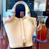 Bolso tipo cesta de piel de vacuno de primera capa para mujer, gran capacidad, bolso de mano ligero, simple y versátil para ir al trabajo