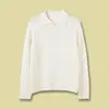 RL26 Suéter Polo de Tricô com Tranças Outono Manga Longa Gola Reversível Suéter de Lã Corte Solto para Mulheres RL27244