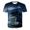 Exportação Transfronteiriça Venda Quente Verão Novo Caminhão Pesado Masculino Esportivo Manga Curta Impressão 3D Pulôver Casual Moda Camiseta