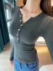 Camisa Básica de Botão com Gola Meio Aberta Estilo Hot Girl para Mulheres, Primavera 2026, Manga Longa Slim Fit com Cintura Elástica