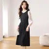 Vestido de terciopelo multicapa estilo francés para mujeres petite, nueva colección de otoño, impresionante vestido largo