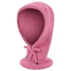 Cachecol Chapéu Integrado Tricotado Feminino Cordão Listrado Quente Cobertura de Orelha Touca de Lã Cachecol Uso Duplo Outono Inverno