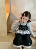 Novo conjunto feminino estilo coreano: camisola estampada com babados doce, calça de perna larga de bolinhas, conjunto de três peças