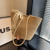 Bolso Tejido Paja Mujer Gran Capacidad 2025 Nueva Moda Verano Versátil Un Hombro Bolso de Playa Marítimo Bolso Tote