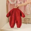 Nuevo Estilo Otoño Romper Mono Rojo de Doble Capa Luna Llena Ropa para Bebés Niños Pequeños Traje para Gatear Cálido