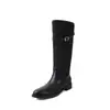 ¡Mismo estilo que Xin Zhilei~! Botas Altas Hasta la Rodilla de Punta Redonda y Tacón Grueso Otoño/Invierno Botas de Caballero para Mujer Marrón Maillard Botas Vaqueras Retro para Mujer