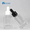 Frasco conta-gotas transparente cosmético de 30ml, frasco quadrado plano para essência de cuidados com a pele, frasco de óleo essencial de lavanda