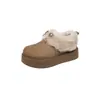 Novas Botas de Neve Peludas Retro de Inverno Femininas com Laço, Sapatos de Algodão Birken Quentes com Pelúcia