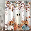 Cortina de Chuveiro Abóbora Fantasma em Aquarela, Cortina Decorativa de Banheiro à Prova d'Água para Halloween com 12 Ganchos, Cortina de Chuveiro à Prova d'Água