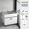 Gabinete de pia de cozinha com cuba integrada para uso doméstico, cuba única grande feita de aço inoxidável espessado, pia artesanal com gabinete de piso