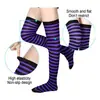 En stock Calcetines Rayados Azules y Negros Hasta la Rodilla para Adultos Disfraces de Fiesta de Halloween Medias Largas Sexy Calcetines de Cosplay