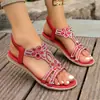 Sandalias de Verano Planas Tallas Grandes Estilo Bohemio con Flores de Pedrería Elásticas Boca de Pez para Mujer Venta al por Mayor Amazon
