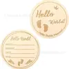 Al por mayor Helloworld Piezas Redondas de Madera DIY Doble Cara Letrero de Anuncio de Nombre de Bebé y Nacimiento 15cm