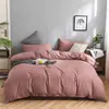 Juego de Cuatro Piezas de Algodón Lavado Cepillado Estilo Lujo Ligero, Sábana y Funda Nórdica de Color Sólido Simple, Juego de Tres Piezas para Estudiantes, Ropa de Cama al por Mayor para Regalo
