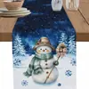 Venta Caliente Transfronteriza Mantel con Estampado de Muñeco de Nieve y Reno Navideño Mantel Individual de Lino para Mesa de Comedor del Hogar de Invierno Decoración Festiva