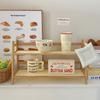 Estante de almacenamiento de escritorio de doble capa, de ratán de color crema, de estilo antiguo, para dormitorio, oficina, cocina, etc.