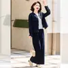 Conjunto casual de mezclilla para mujer, nuevo estilo Otoño 2026: Conjunto de Dos Piezas para Mujer: Chaqueta Corta Redonda Estilo Chanel y Pantalones de Pierna Ancha