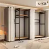 Guarda-roupa aberto com estrutura metálica, armário de armazenamento para quarto, uso doméstico, fácil de montar, adequado para apartamentos de aluguel