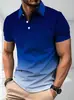 Camisa Polo Masculina com Estampa Geométrica Ondulada, Top Casual para Uso Externo com Estampa Digital