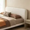Cama flotante de terciopelo teddy estilo crema con esquinas curvas, contorno de cama completo, acolchado suave protector de cintura, patas altas, diseño minimalista, cama de boda para dormitorio principal