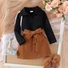 Conjunto de dos piezas de chaqueta y falda de pana de manga larga con solapa para niñas, otoño e invierno, 2024