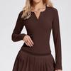 Ropa de Yoga para Otoño e Invierno Estilo Nuevo Europeo y Americano Cuello en V Manga Larga para Mujer Ajustada Transpirable Camisetas de Ropa de Fitness